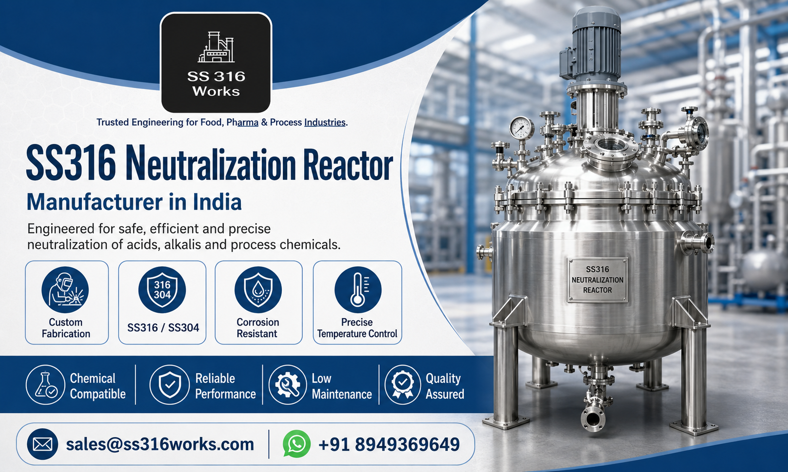 SS316 Neutralization Reactor Manufacturer in India